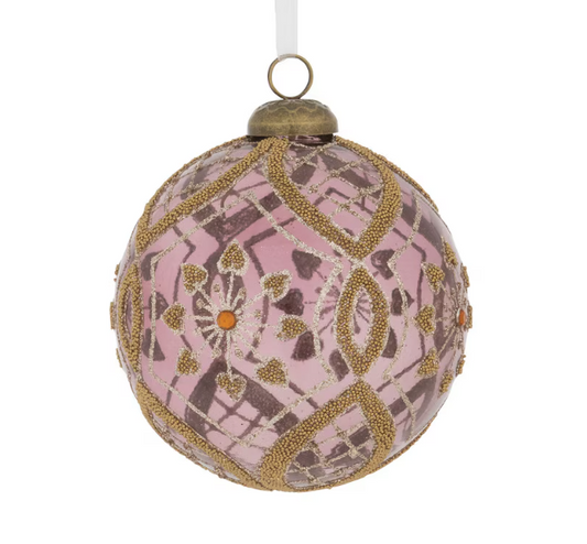 4" Rose Bead Encrusted Antique Glass Ornament