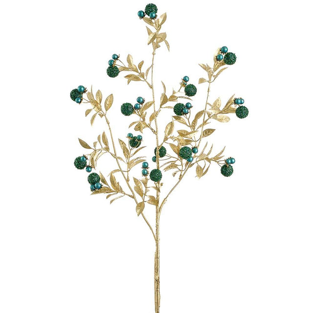 Green berry glittered spray with sparkling berries.