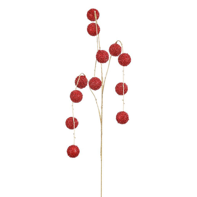 Red glitter ball hanging spray with clustered balls.