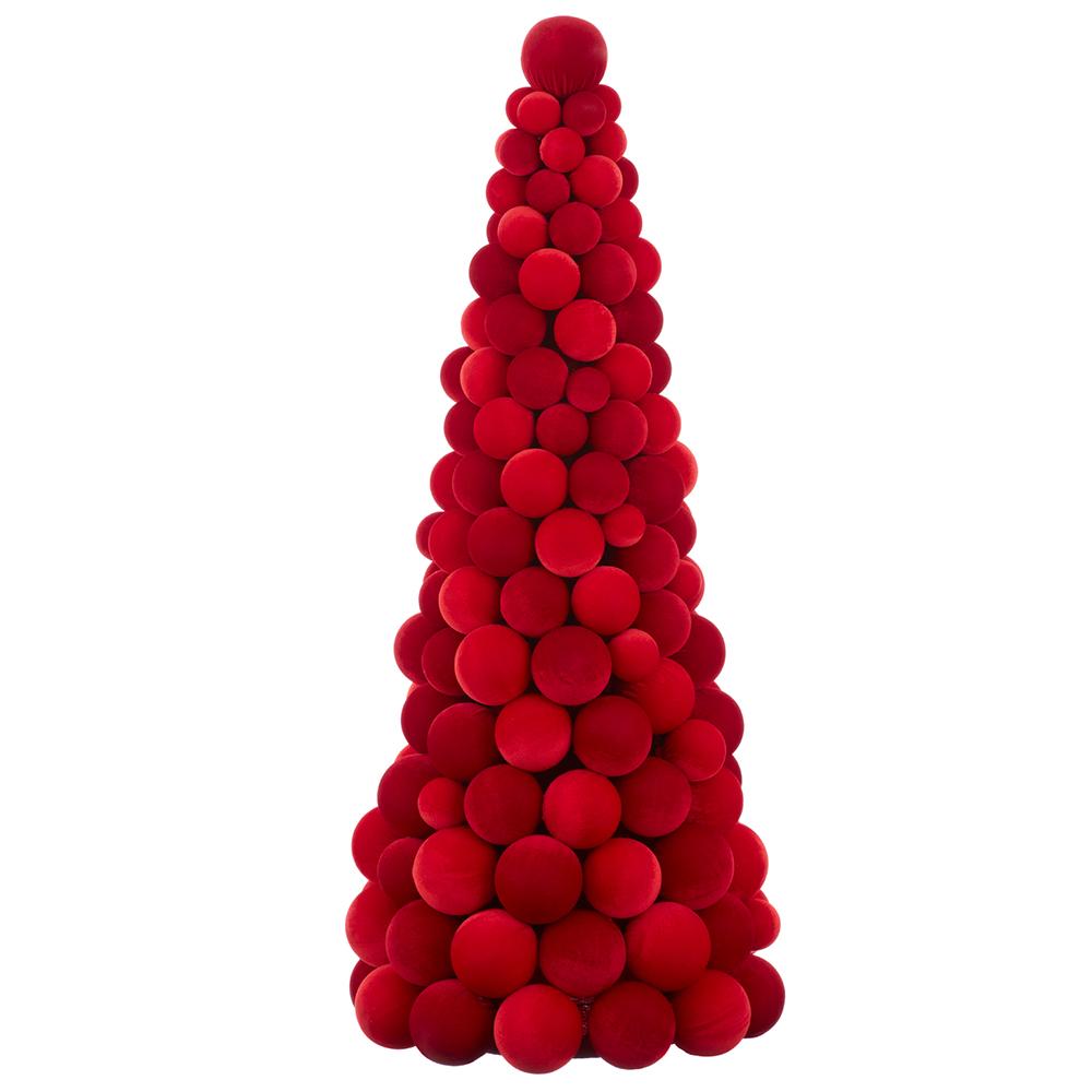 Red velvet ball topiary with a rounded tailored form.