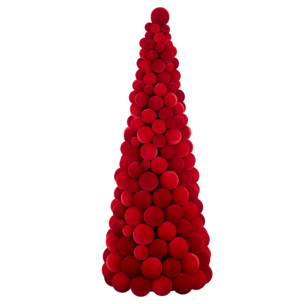 Red velvet ball topiary with a sculpted form.