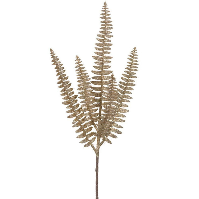 Gold fern spray with a glittered finish.
