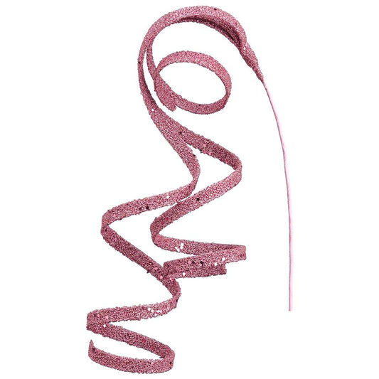 23" Pink Curly Hanging Spray Glittered