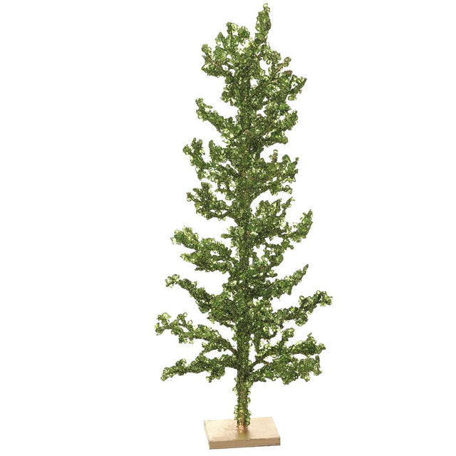 Green beaded decorative tree with a sparkling finish.
