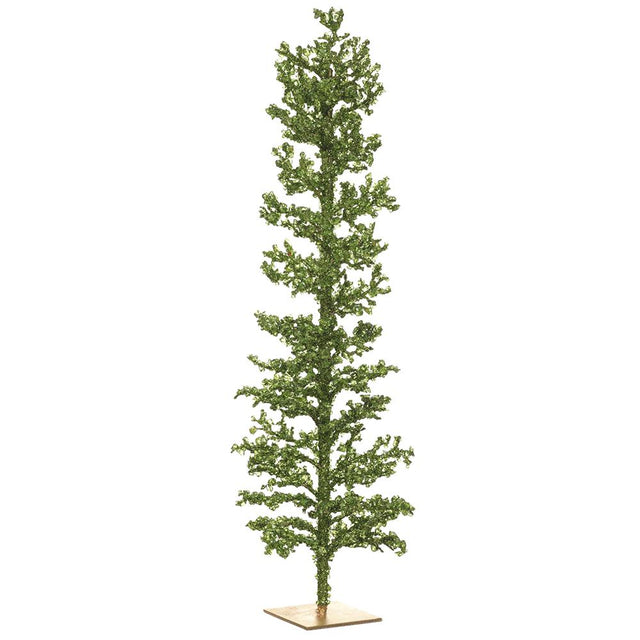 Green beaded decorative tree with a sparkling surface.