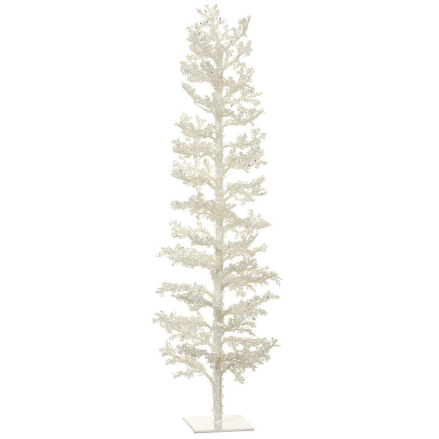 White beaded decorative tree with all-over white beading on a tabletop tree form.