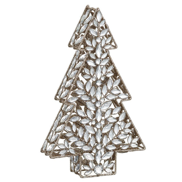 Clear and gold rhinestone tabletop tree with jeweled branches.