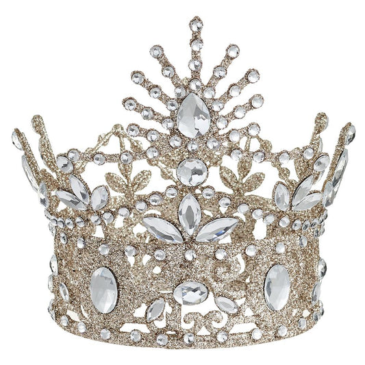 7" Rhinestone Crown Glittered Gold Clear