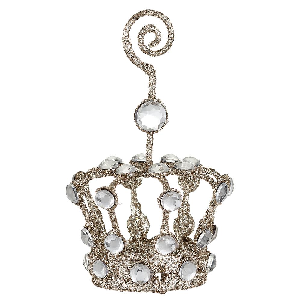 4.5" Crown Rhinestone Glittered Clear Gold