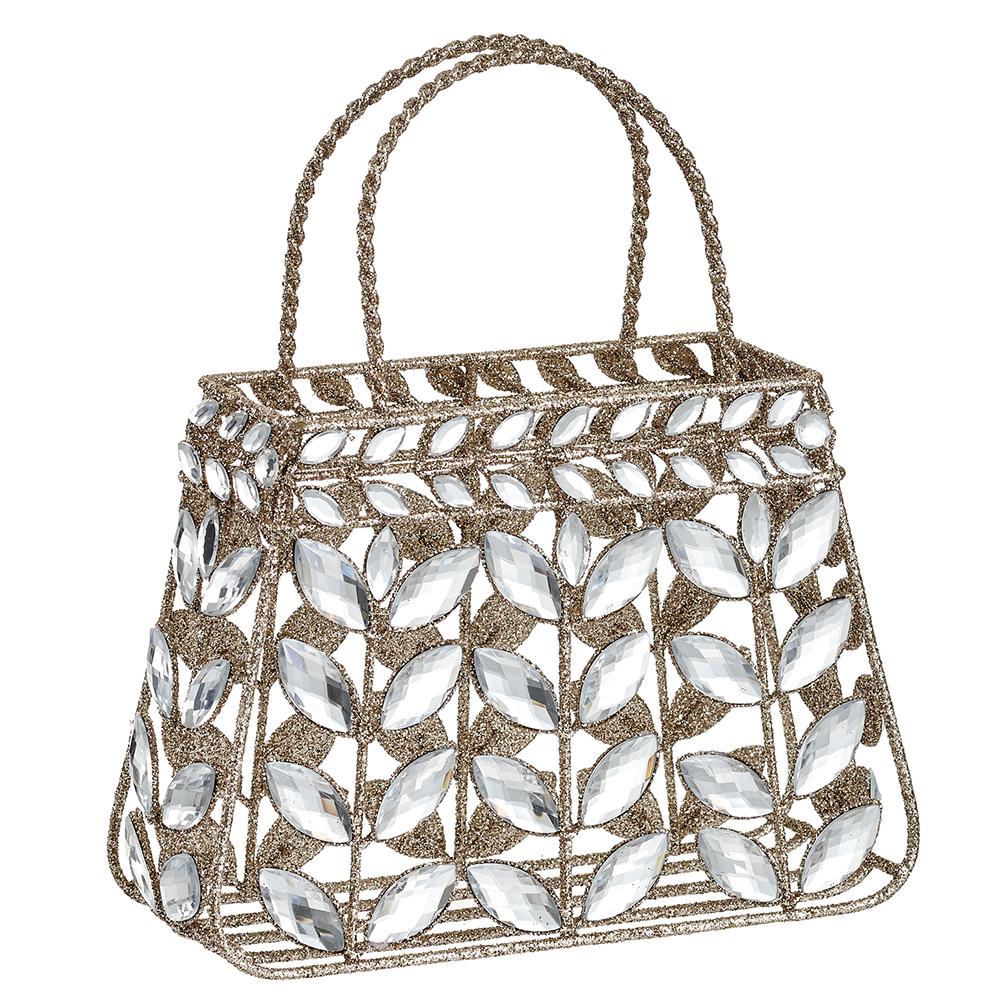 9" Rhinestone Bag Glittered Gold Clear