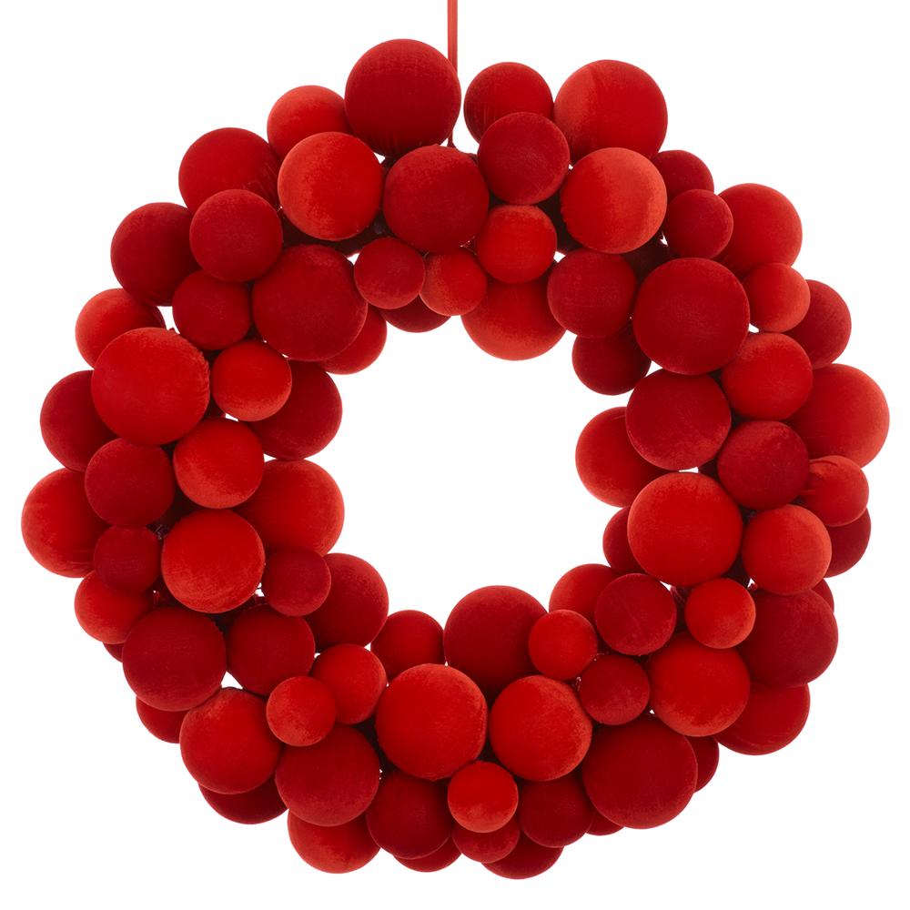 Red velvet wreath with plush folded texture.
