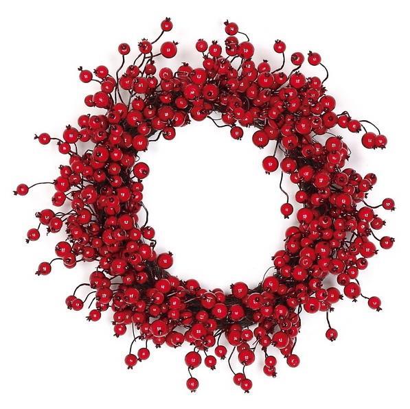 Red cranberry wreath with clustered berries.