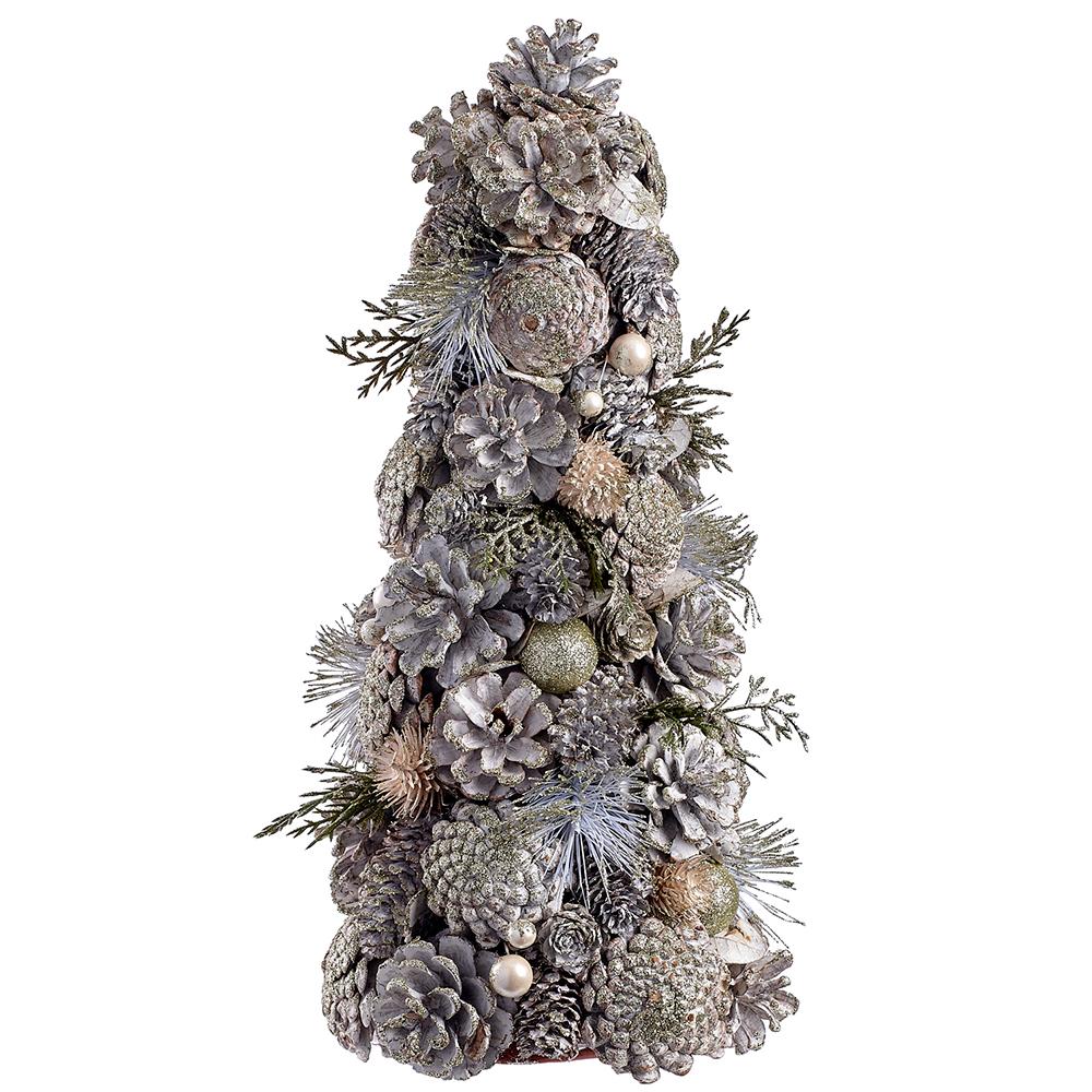 16" Topiary Pine Cone Ball Pine Glittered Champagne