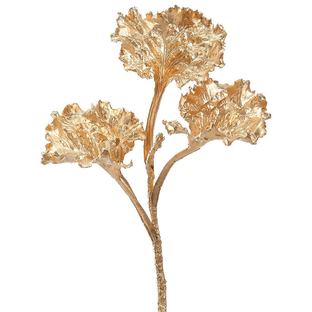 Gold metallic kale spray with ruffled leaves.