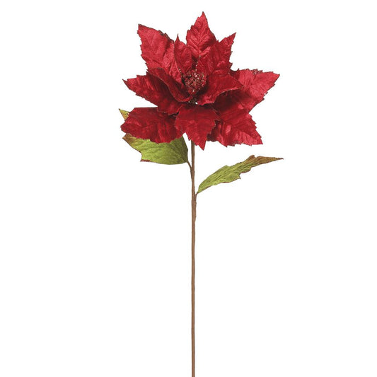 23" Poinsettia Spray Glittered Red