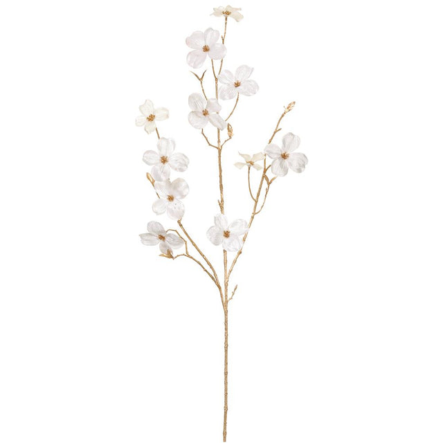 White and gold velvet dogwood spray with layered blooms.