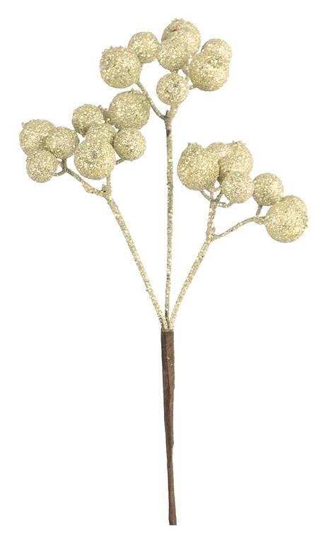 Champagne berry pick with a glittered finish.