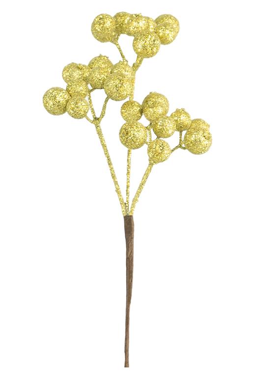 Gold berry pick with a glittered finish.