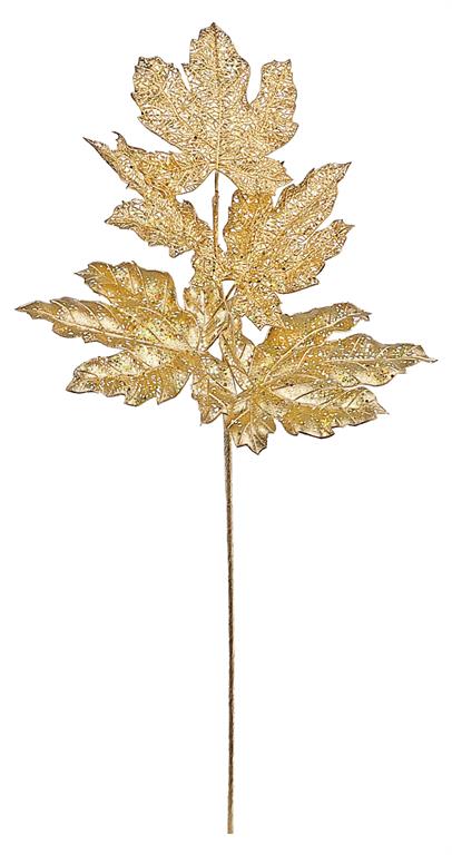 Champagne beaded spray with maple leaf spray beaded champagne detail.