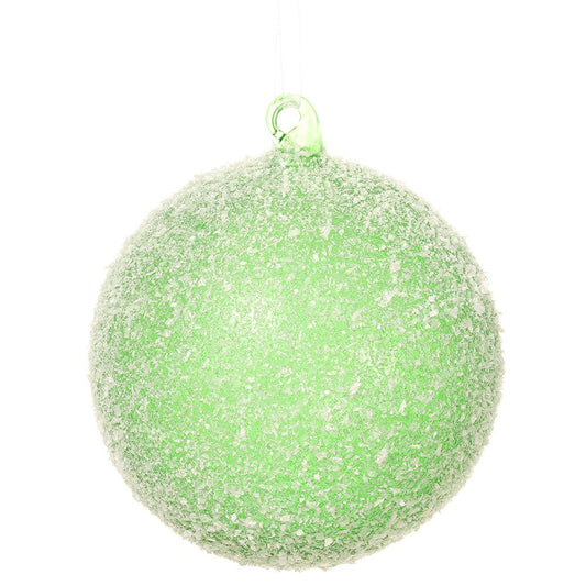 5" Green Flocked Glass Ball Ornament