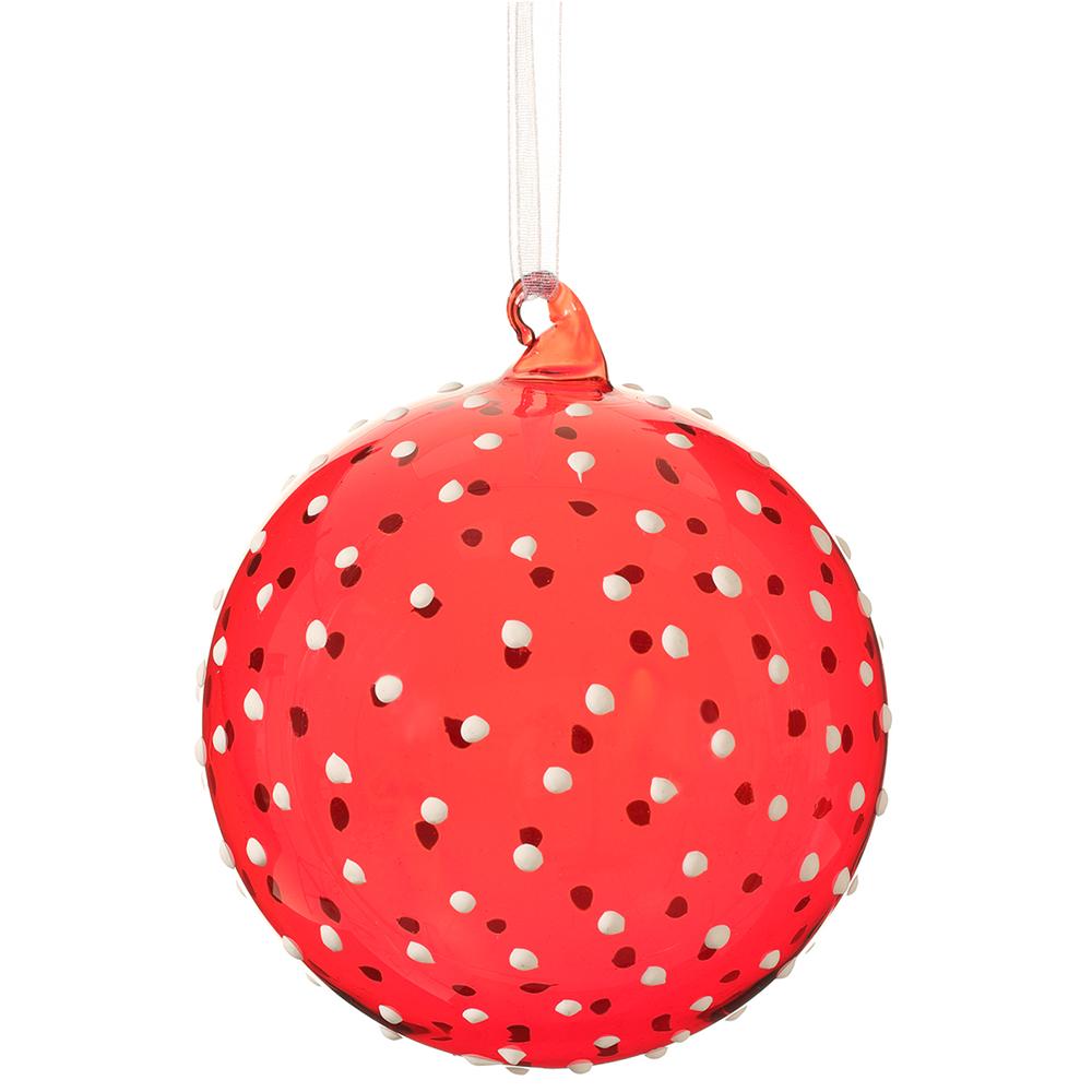 4" Red Polka Dot Glass Ball Ornament