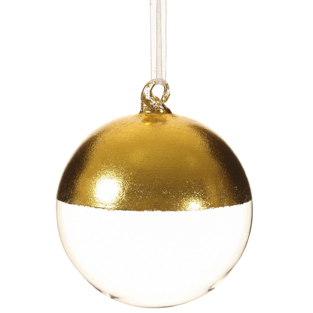 4" Gold Clear Ball Glass Ornament