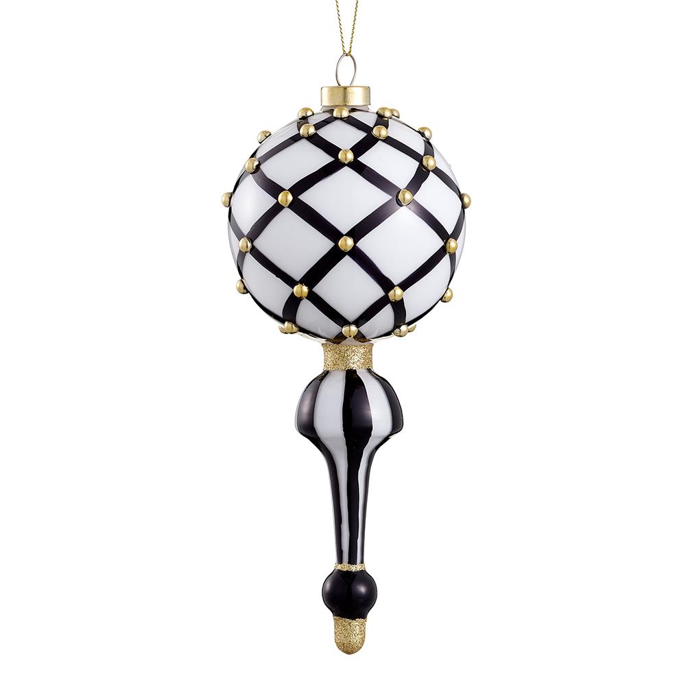 8" Black & White Beaded Glass Finial