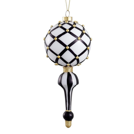 8" Black & White Beaded Glass Finial