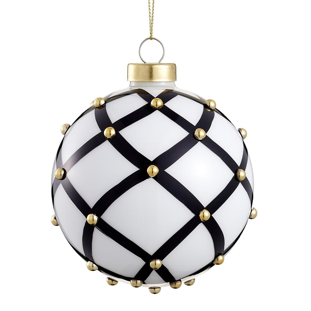 4" Black & White Beaded Glass Ball Ornament