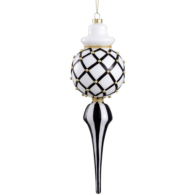 Black, white and gold beaded glass finial ornament.