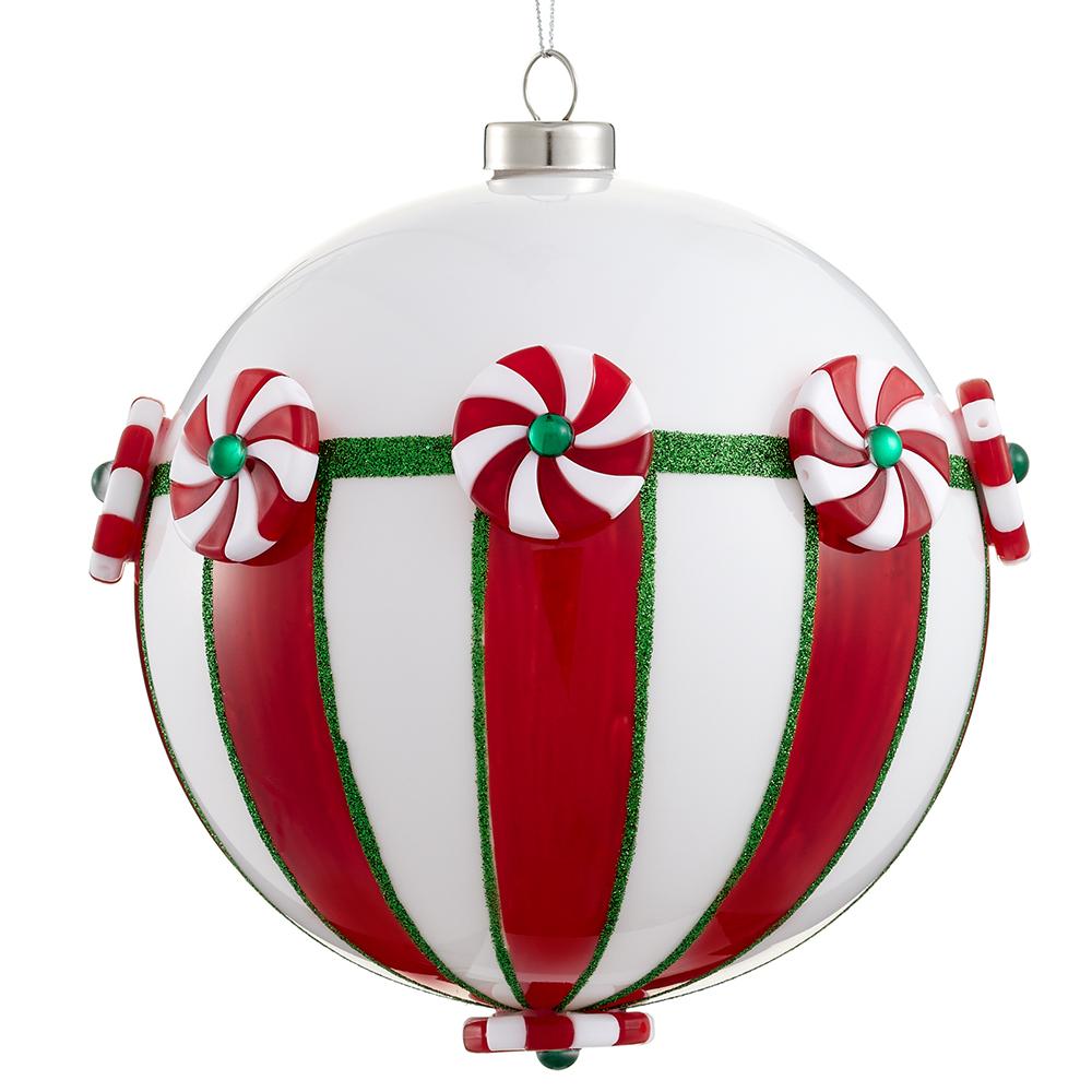 6" Candy Red Green Glass Ball Ornament