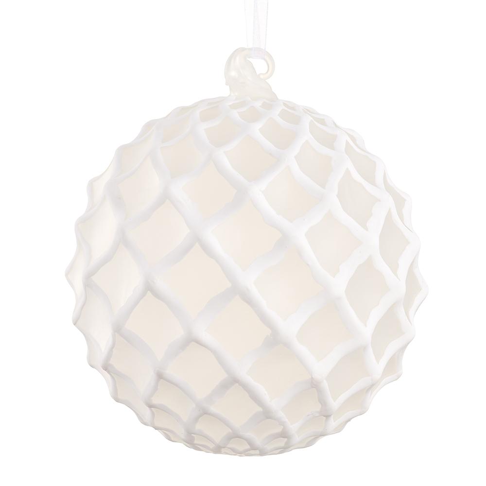 6" White Frosted Glass Ball Ornament