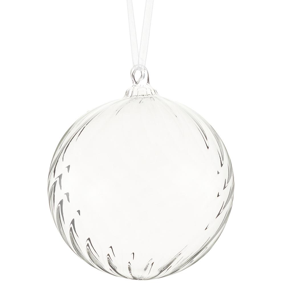 5" Clear Swirl Glass Ball Ornament