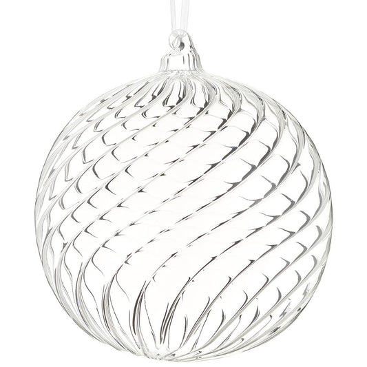 6" Clear Swirl Glass Ball Ornament