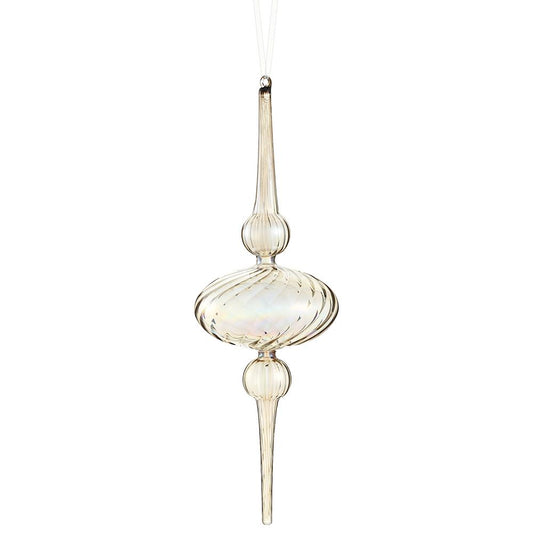 15" Glass Finial Ornament Gray Iridescent