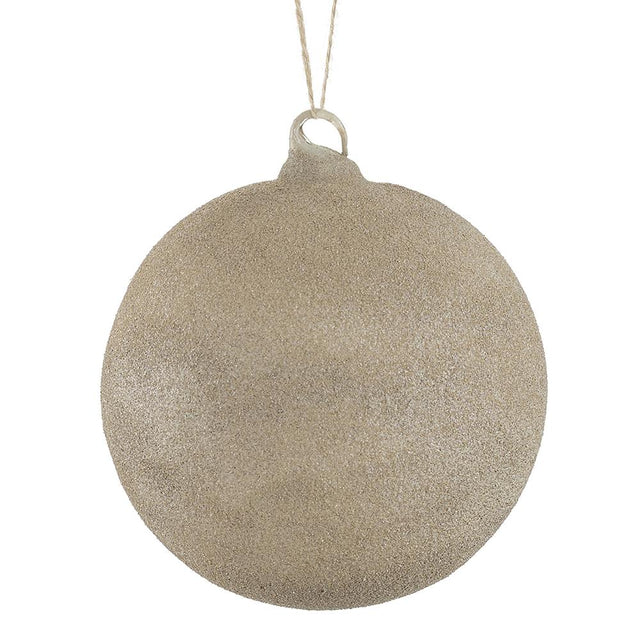 Beige glitter glass ball ornament with a warm sparkle.