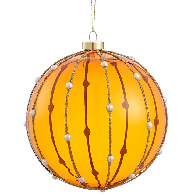 Pearl glass ball ornament glittered in amber gold.