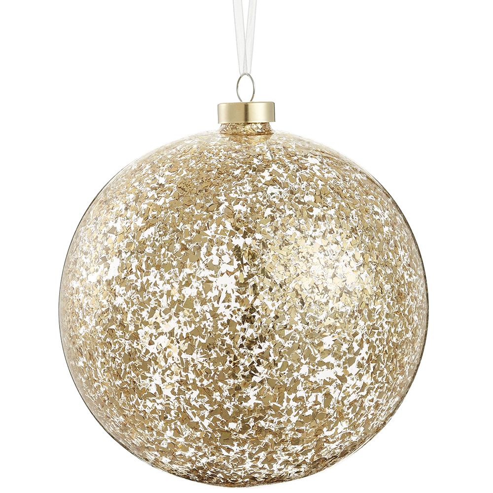 6" Gold Glitter Glass Ball Ornament