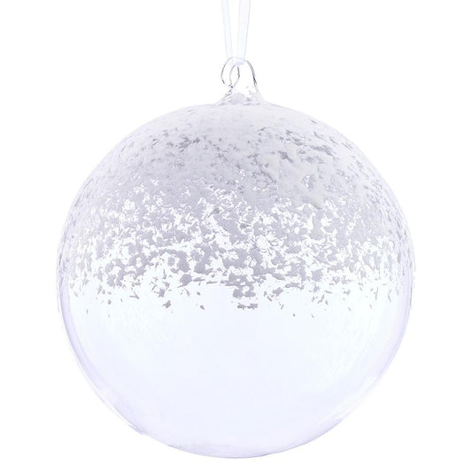 8" Clear Snowed Glass Ball Ornament