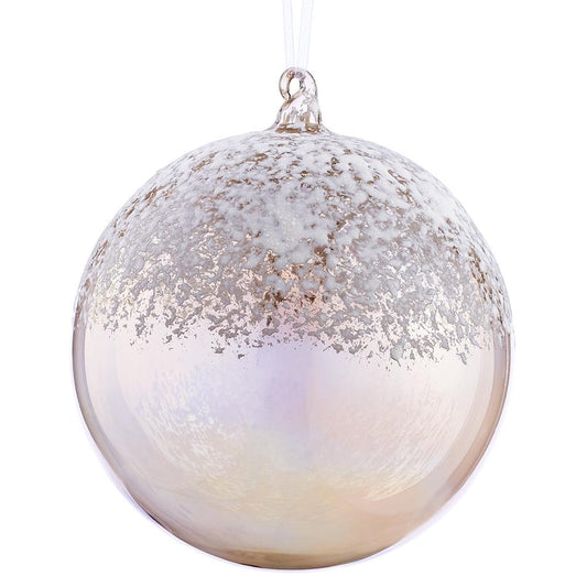 8" Snowed Glass Ball Ornament Champagne