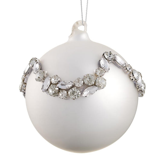 4" Pearl Diamond Glass Ball Ornament