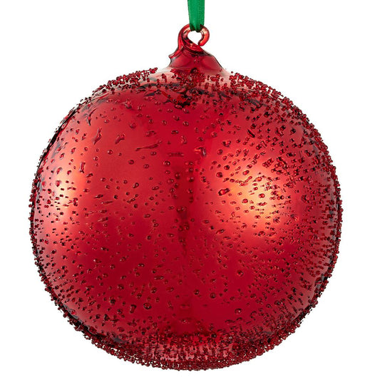 6" Red Beaded Glass Ball Ornament