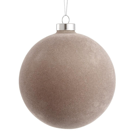 5" Taupe Flocked Glass Ball Ornament
