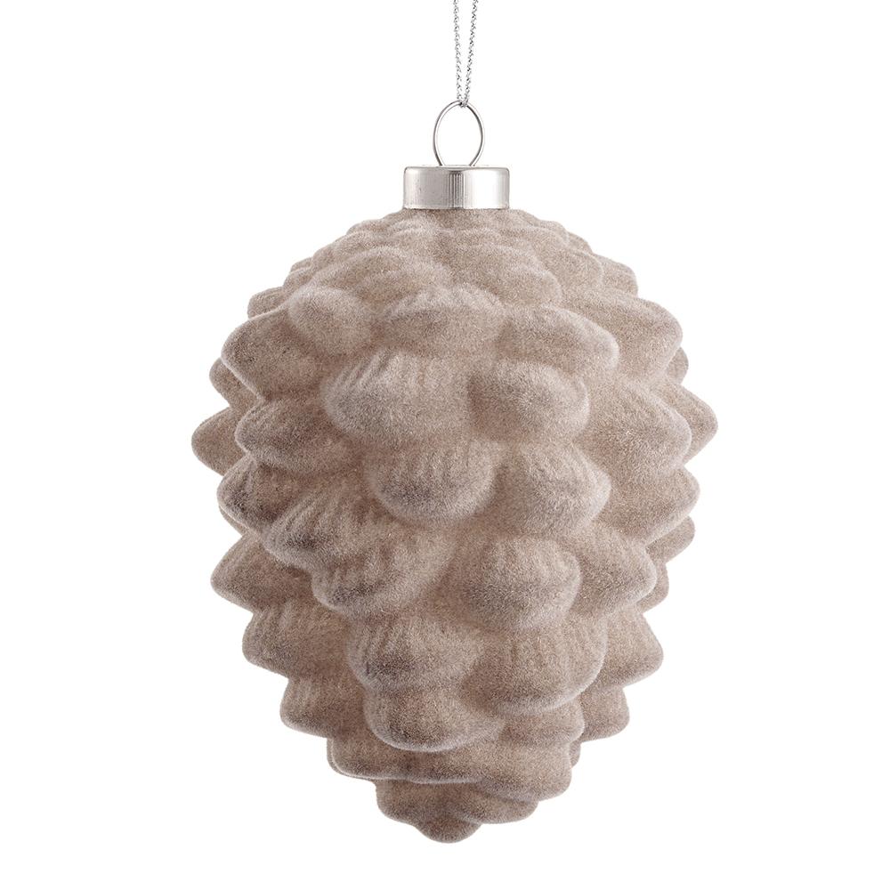 4.5" Taupe Pinecone Flocked Glass Ornament