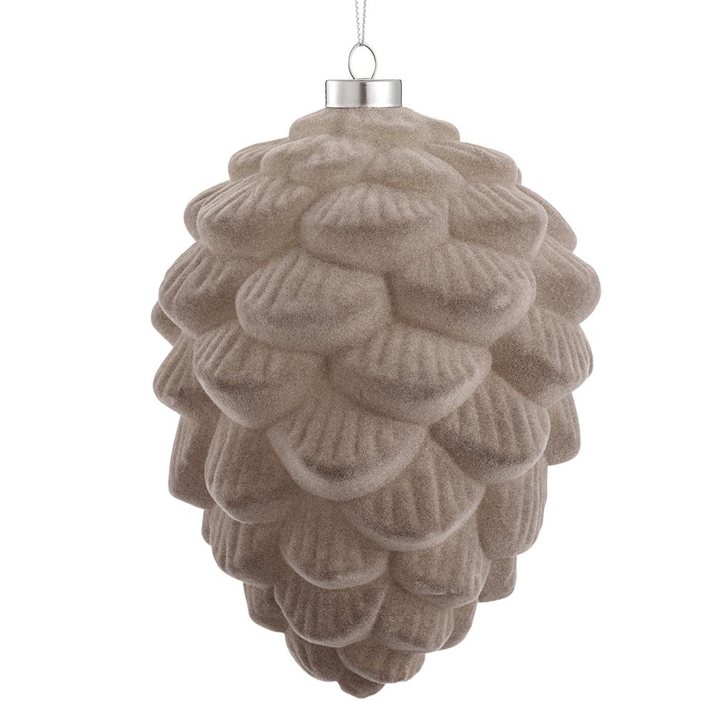 7" Taupe Pinecone Flocked Glass Ornament