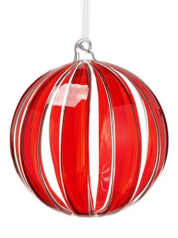 Red clear stripes glass ball ornament with striped glass.
