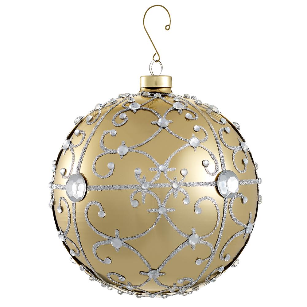 6" Gold Gem Glitter Glass Ball Ornament