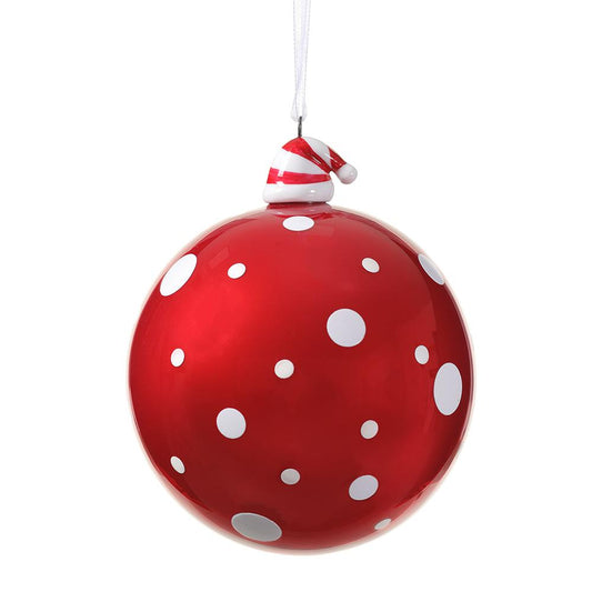 4" Polka Dot Hat Glass Ball Ornament Red White