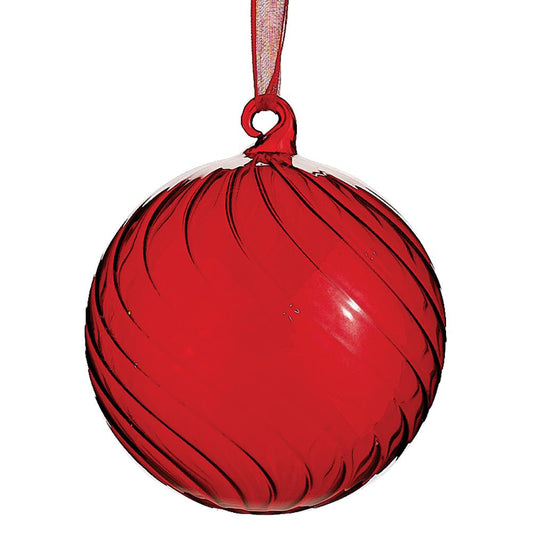 4" Red Swirl Glass Ball Ornament