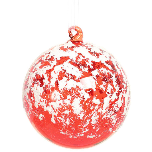 4" Red Snowed Glass Ball Ornament